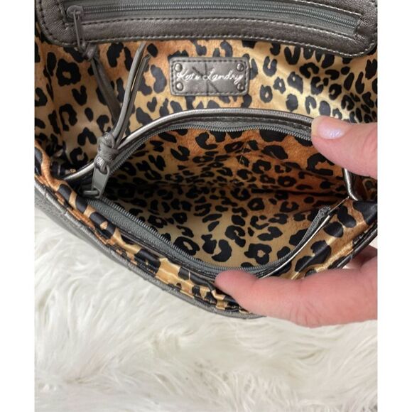 Kate Landry Plaid Silver Pattern Metal Studs Animal Print Inside Shoulder Bag - Picture 9 of 13